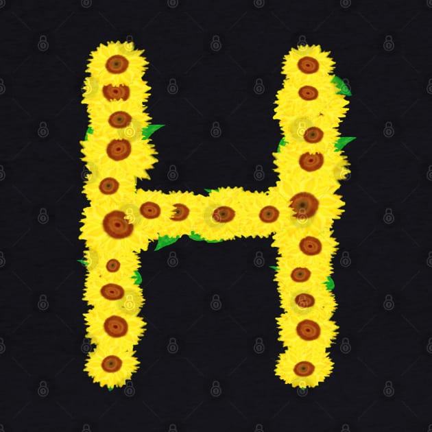 Sunflowers Initial Letter H (Black Background) by Art By LM Designs 